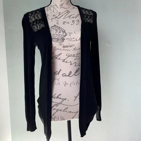 TCEC Black Open Cardigan Lacey lightweight See Through Back Size Large - Picture 2 of 6